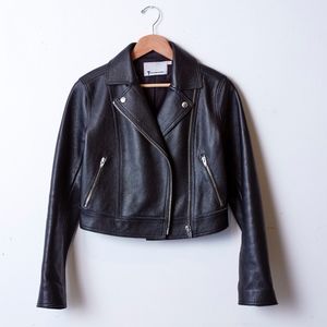 Cropped Leather Biker Jacket - T by Alexander Wang